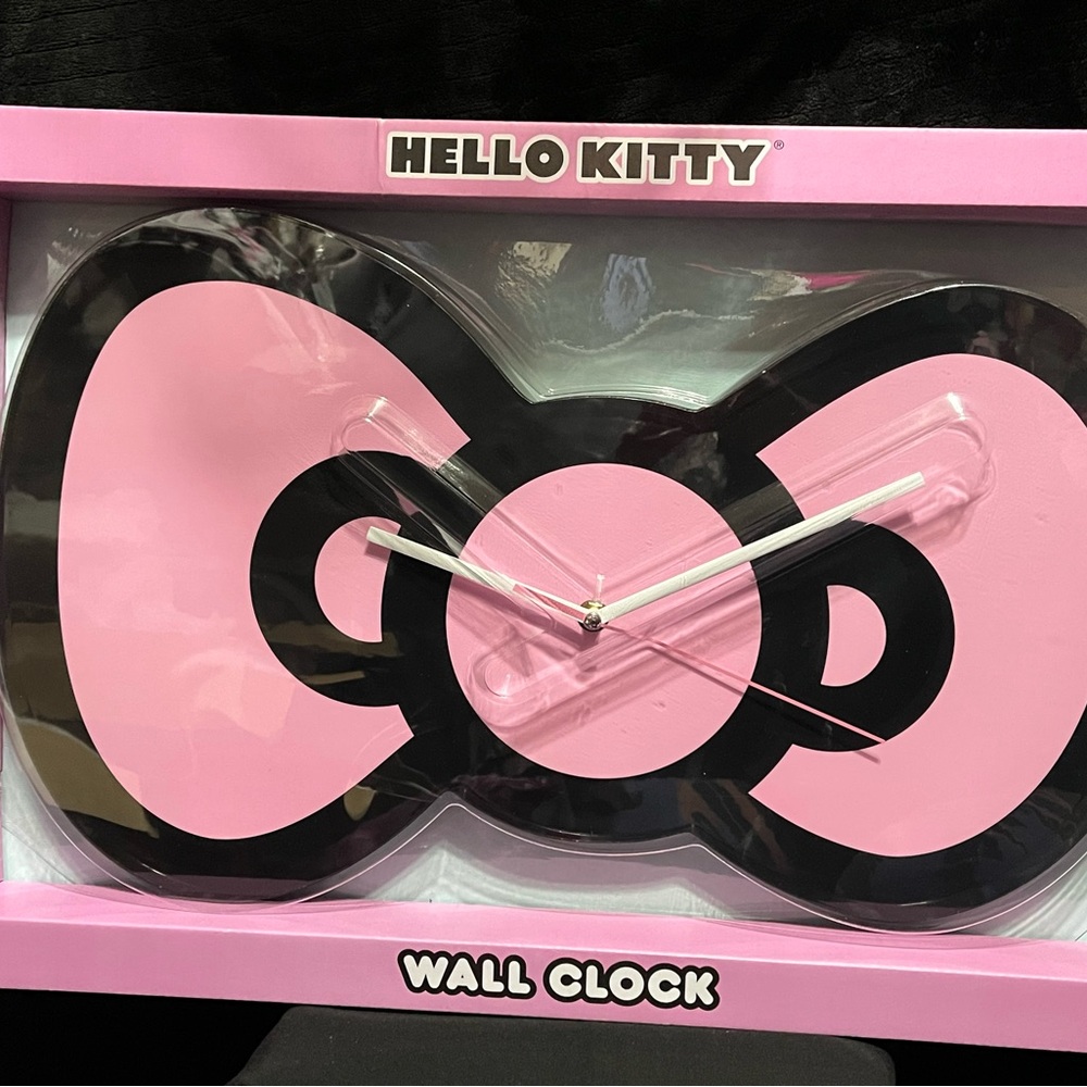 Hello Kitty Pink and Black Bow Wall Clock